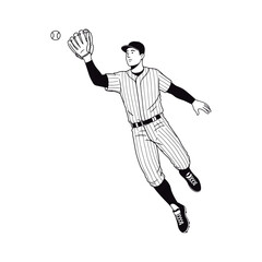 Dynamic Baseball Player Catching Ball in Mid-Action.
