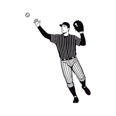 Dynamic Baseball Player Catching Ball in Mid-Action.
