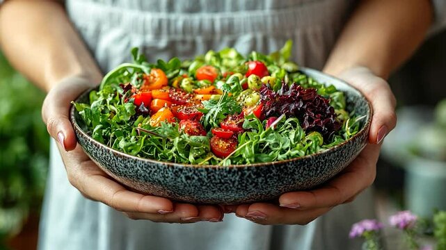 A Delicious and Healthy Salad: Fresh Greens, Cherry Tomatoes, and Fava Beans