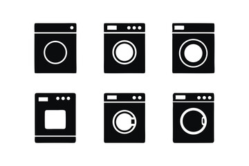 set of Washing Machine icon  vector silhouette illustration isolated on white background