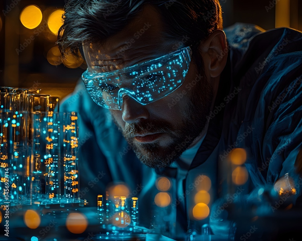 Poster scientist using advanced technology in a laboratory setting