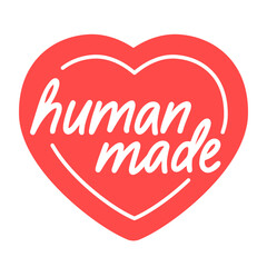 human made logo in a heart shape icon. Created by humans with love.