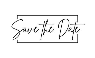 Save the date design for banner invitation card. Calligraphic cursive text.
