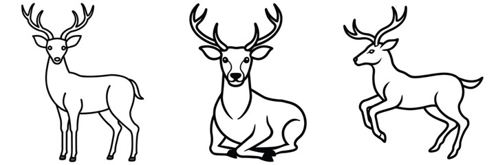 Deer Line Art, Standing, Sitting & Leaping Minimalist Illustrations