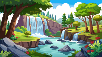 Naklejka premium waterfall in the park isolated on white background