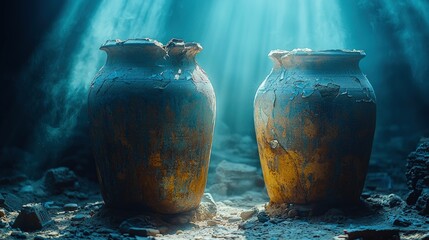 Blurred teal and amber objects