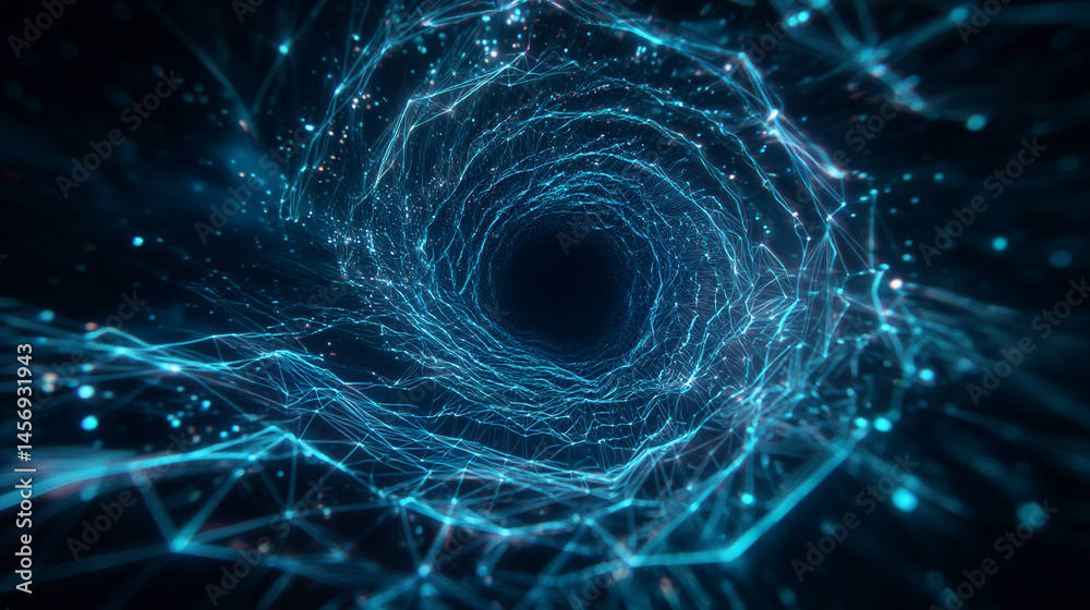 Poster abstract data tunnel digital network technology background with blue light and connection 3d render