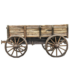 Obraz premium Antique Wooden Farm Wagon, Rustic Countryside Cart, Vintage Wheelbarrow isolated on transparent