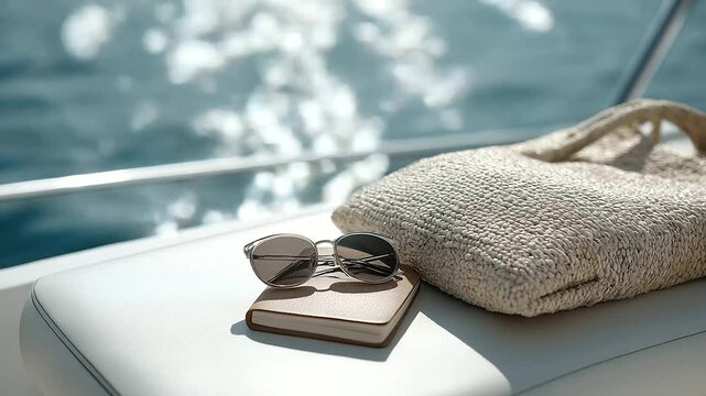 Stylish Journal and Accessories on a Yacht Seat by the Sea