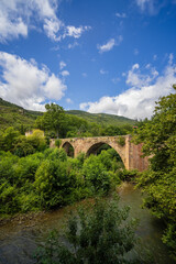 Ancient Stone Bridge Spanning Lush River in Alet les Bains
