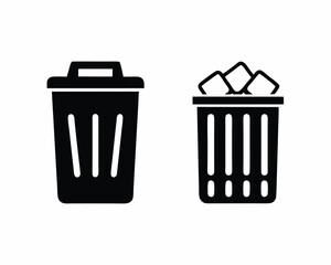 Trash bin icon vector silhouette illustration isolated on white background