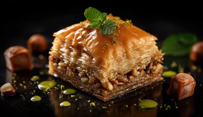 Delicious Baklava with Caramel and Pistachios
