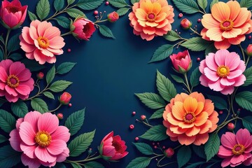 Continuous blooming floral motif, intertwined blossoms , digital, watercolor