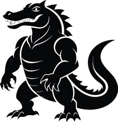 Crocodile silhouette, crocodile silhouette vector art, alligator black and white silhouette illustration, vector illustration
