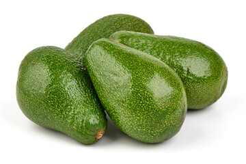 Fresh green avocados, isolated on white background.