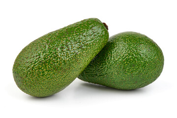 Fresh green avocados, isolated on white background.