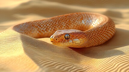 Fototapeta premium Snake slithering through dry rippled sand dunes