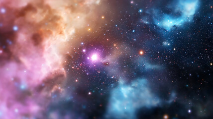 Naklejka premium stunning cosmic scene featuring vibrant nebulae, twinkling stars, and deep space colors that evoke sense of wonder