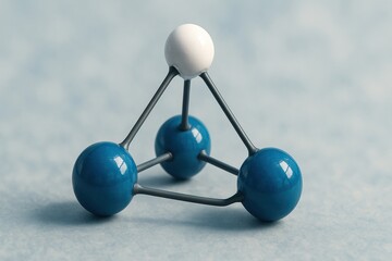 Obraz premium molecule bonding micro concept. Molecular model with blue and white atoms connected by rods.