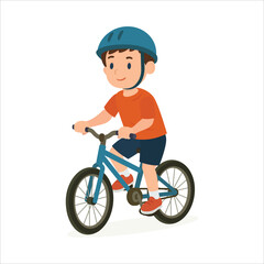 Cartoon boy character riding a bicycle with helmet in a calm and focused pose. This editable illustration is ideal for animation, motion design, and child safety or cycling-themed content. Part of set