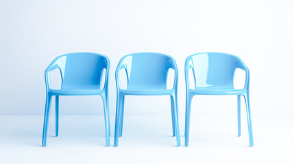 Blue Plastic Seating Chairs on White Background