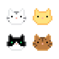 Cute Pixel Cats. Set of Isolated Vector Illustrations