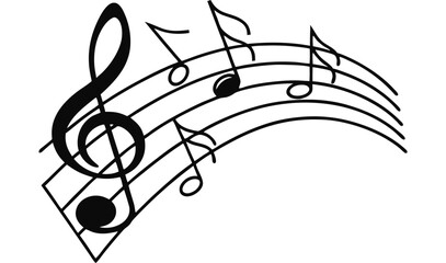 Melodic vector illustration of black music notes on a stave, an artistic design symbolizing classical sound