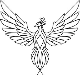 Totem-Style Phoenix Tattoo with Stacked Clean Vertical Line Art