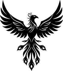 Phoenix Tattoo with Geometric Feather Fractal Design in Vector Style