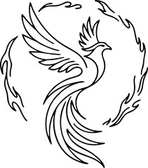 Obraz premium Circular Phoenix Tattoo with Elegant Outline and Vector Frame