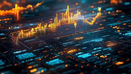 Dynamic rise of digital data with glowing graphs and futuristic interface - Powered by Adobe