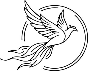 Sunburst Frame Phoenix Tattoo with Decorative Minimalist Lines