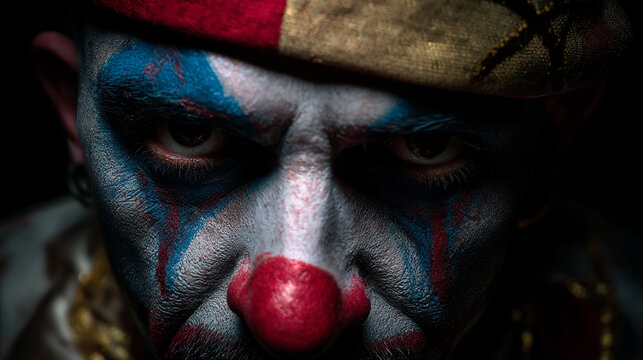 Scary clown face paint portrait for halloween horror costume and makeup close up dark and creepy image