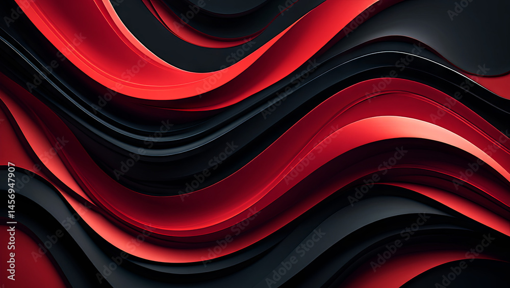 Poster curved waves of red and black intertwine in a captivating abstract composition, showcasing depth and