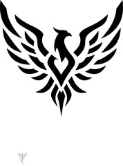 Vertical Phoenix Tattoo in Totem Style with Clean Line Art Design