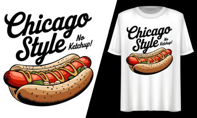 Chicago Style Hotdog No Ketchup, T-Shirt Design.