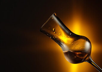Snifter with strong alcoholic drink.