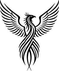 Wide Wingspan Phoenix Tattoo for Back or Chest in Line Art Style