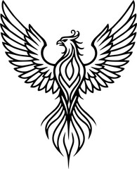 Obraz premium Phoenix Crest Tattoo with Minimalist Heraldry-Inspired Vector Design