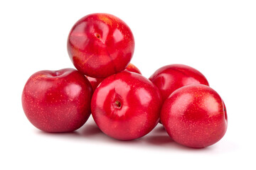 Fresh Red Plums, isolated on white background.