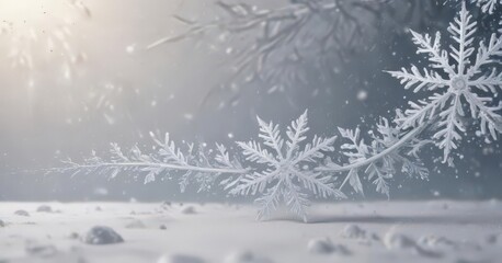 Elegant snowflake border, large & small flakes on snowy background,  abstract,  white