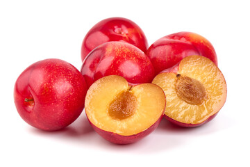 Fresh Red Plums, isolated on white background.