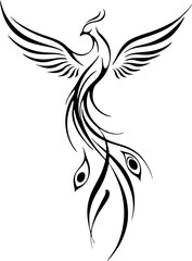 Monoline Phoenix Tattoo with Single Elegant Continuous Stroke