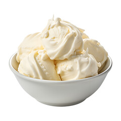 Vanilla ice cream in a white bowl isolated on transparent background