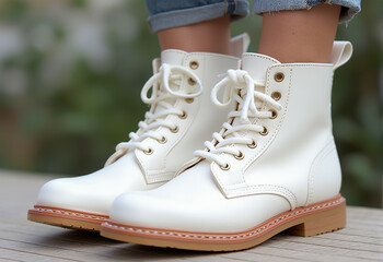 Pair of high top white walking sneakers, empty copy space. Running, active lifestyle and fashionable sports shoes concept. illustrations, generative AI