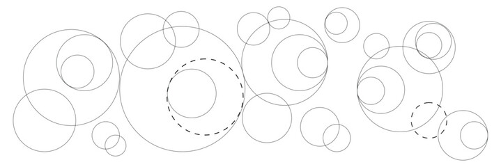 Abstract background with intersecting rings, circles and dots. Connection circles background. Minimal abstract background.