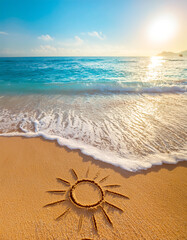 Sonne in den Sand am Meer gemalt
