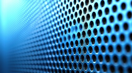 Blue metallic surface with round hole pattern, lit softly