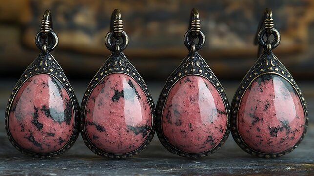 Vintage inspired rhodonite teardrop earrings high resolution image