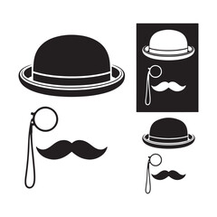 Moustaches and  hats, gentleman vector set on white background